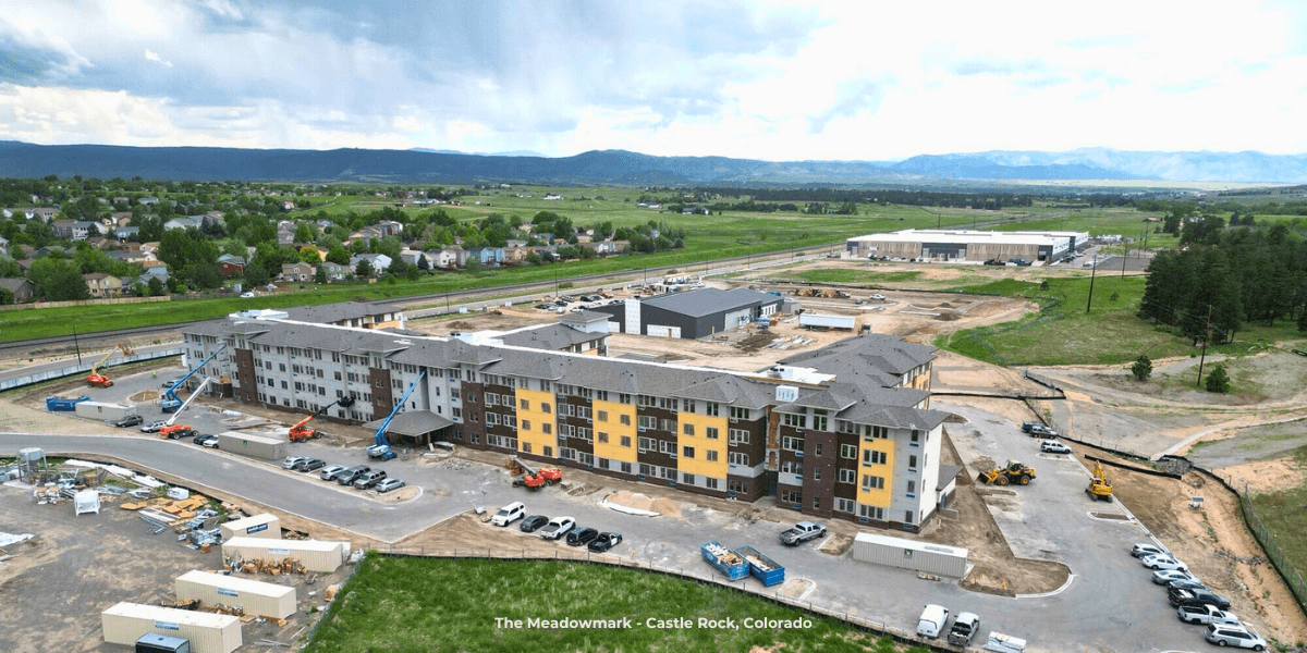 Aerial view of The Meadowmark, Castle Rock, Colorado construction site.